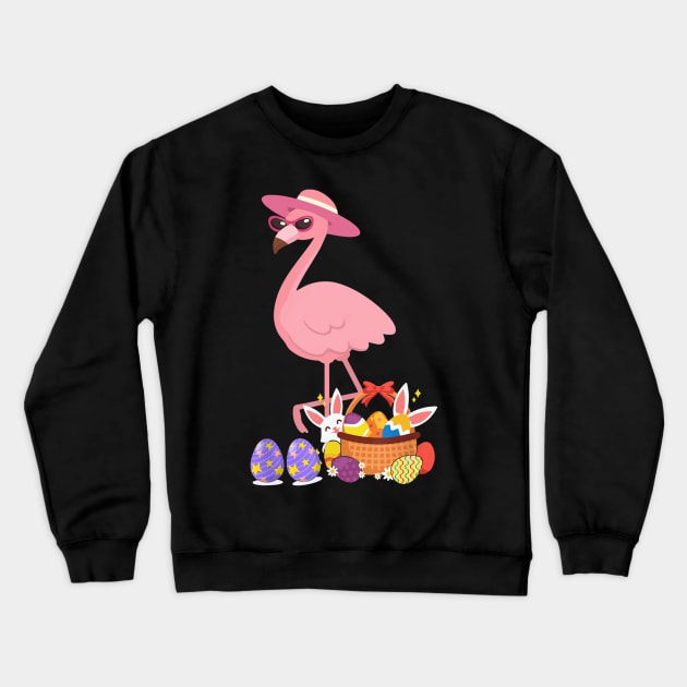 Womens Pretty Easter Flamingo with Easter Basket Funny Gifts Crewneck Sweatshirt by cruztdk5